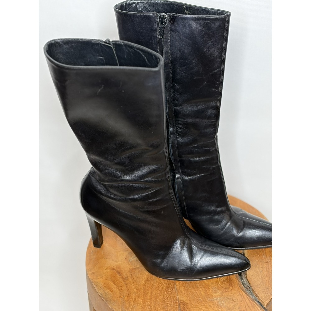 Ralph Lauren Collection Kelsey Boots 7B Black Leather Pointed Toe Stiletto Italy - Picture 3 of 10